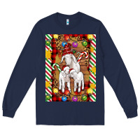 Navy Christmas goat family Long Sleeve Tee - Artiststas