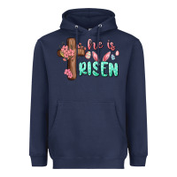 Navy he is risen Heavyweight Hoodie - MaliasSmallBusiness
