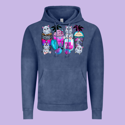 Hippopotamus Coffee Cups Vintage Hoodie Designed By Zillion Design Studio