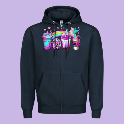 Unicorn Coffee Zipper Hoodie Designed By Jasminsmagicworld
