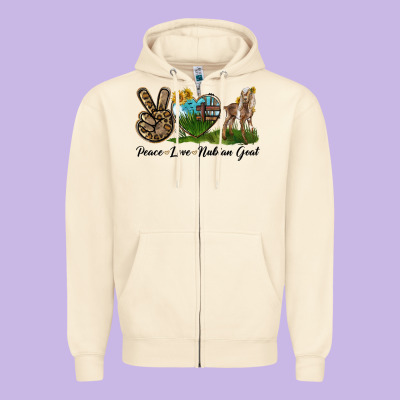 Peace Love Nubian Goat Zipper Hoodie Designed By Lillyallendesigns