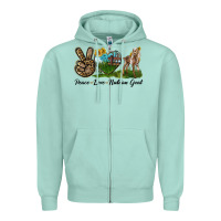 Seafoam Peace Love Nubian Goat Zipper Hoodie - LillyAllenDesigns