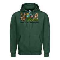 Sports Green Peace Love Nubian Goat Zipper Hoodie - LillyAllenDesigns
