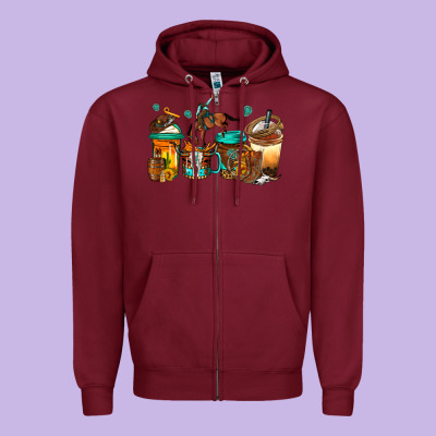 Rodeo Coffee Zipper Hoodie Designed By Jasminsmagicworld