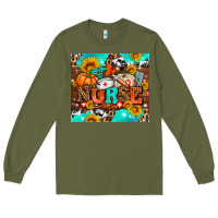 Army Green pumpkin nurse with sunflower Long Sleeve Tee - AdoDesignShop