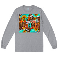 Heather Grey pumpkin nurse with sunflower Long Sleeve Tee - AdoDesignShop