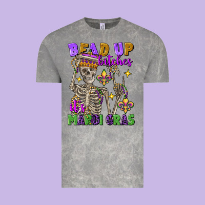 Bead Up Bitches It's Mardi Gras Skeleton Vintage Tee Designed By Fadigitalartstudio