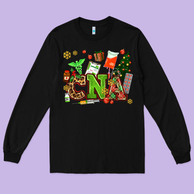 Cna Christmas Long Sleeve Tee Designed By Adodesignshop