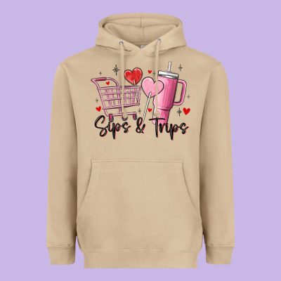 Sips & Trips Target Inspired Stanley Heavyweight Hoodie Designed By Maliassmallbusiness