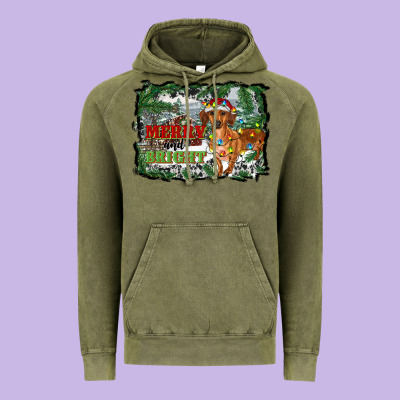 Merry And Bright  Dachshund With Farm Vintage Hoodie Designed By Ranaportraitstore
