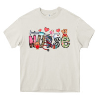 Cream Nurse Valentines Day Heavy Core Tee - CowhideDigitalArt
