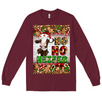 Burgundy Christmas Ho Ho Ho Heifer Long Sleeve Tee - Artiststas
