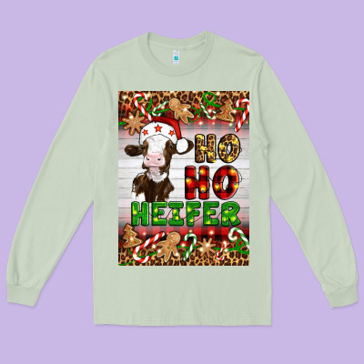 Christmas Ho Ho Ho Heifer Long Sleeve Tee Designed By Artiststas
