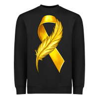 Black Childhood Cancer Ribbon with Feather Heavyweight Sweatshirt - texasbilliewilder