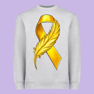 Childhood Cancer Ribbon With Feather Heavyweight Sweatshirt Designed By Texasbilliewilder