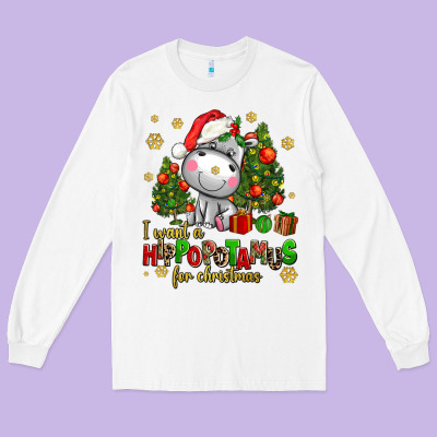 I Want A Hippopotamus For Christmas Long Sleeve Tee Designed By Adodesignshop