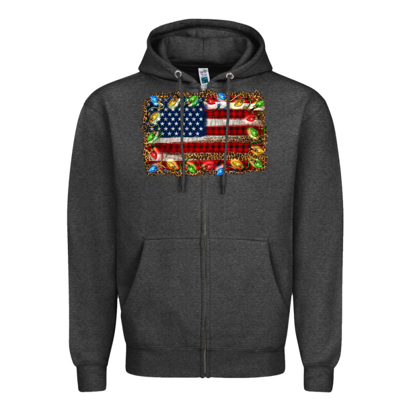 Christmas American Flag Background Zipper Hoodie by Jasminsmagicworld | Teevron