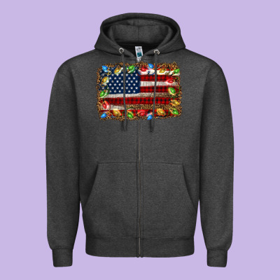 Christmas American Flag Background Zipper Hoodie Designed By Jasminsmagicworld