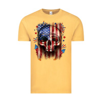 Vintage Mustard 4th of July skull American flag Vintage Tee - Neo Western