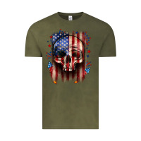 Vintage Olive 4th of July skull American flag Vintage Tee - Neo Western