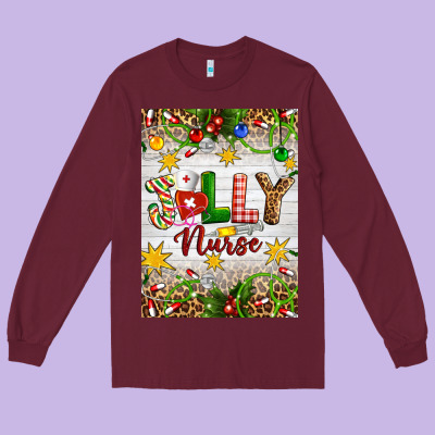 Christmas Jolly Nurse Long Sleeve Tee Designed By Artiststas