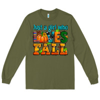 Army Green just a girl who loves fall Long Sleeve Tee - AdoDesignShop