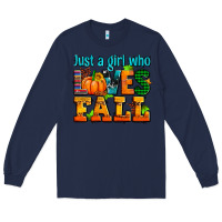 Navy just a girl who loves fall Long Sleeve Tee - AdoDesignShop