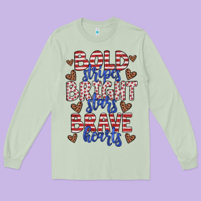 Bold Stripes Bright Stars Brave Hearts Long Sleeve Tee Designed By Jahusdesignshop