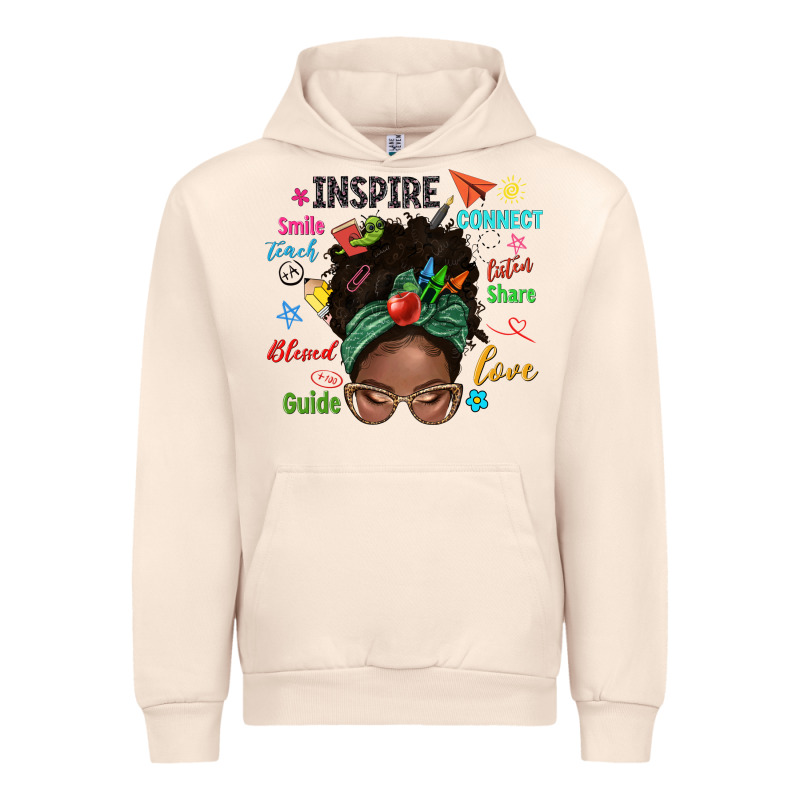 Afro Messy Bun Teach Inspire Love Teacher Blessed Urban Hoodie by NancyCooperArtShop | Teevron