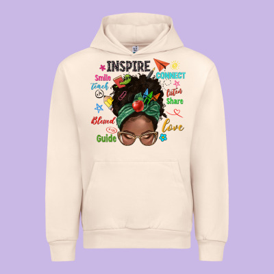 Afro Messy Bun Teach Inspire Love Teacher Blessed Urban Hoodie Designed By Nancycooperartshop