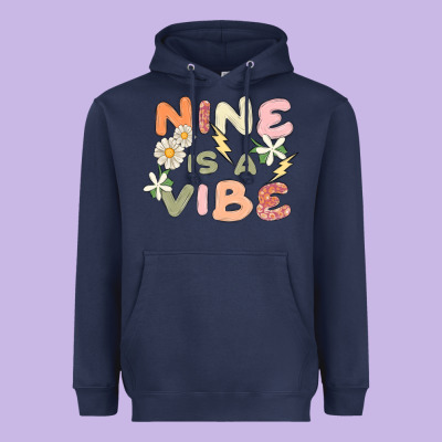 Nine Is A Vibe Heavyweight Hoodie Designed By Maliassmallbusiness