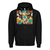 Black cowhide leopard bull skull gemstone Zipper Hoodie - NancyCooperArtShop