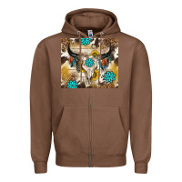 Chestnut cowhide leopard bull skull gemstone Zipper Hoodie - NancyCooperArtShop