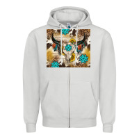 Dove Grey cowhide leopard bull skull gemstone Zipper Hoodie - NancyCooperArtShop