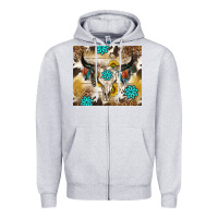 Heather Grey cowhide leopard bull skull gemstone Zipper Hoodie - NancyCooperArtShop