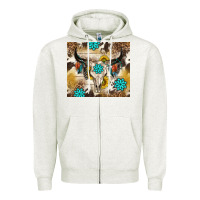 Oatmeal Heather cowhide leopard bull skull gemstone Zipper Hoodie - NancyCooperArtShop