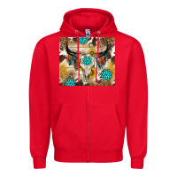 Red cowhide leopard bull skull gemstone Zipper Hoodie - NancyCooperArtShop
