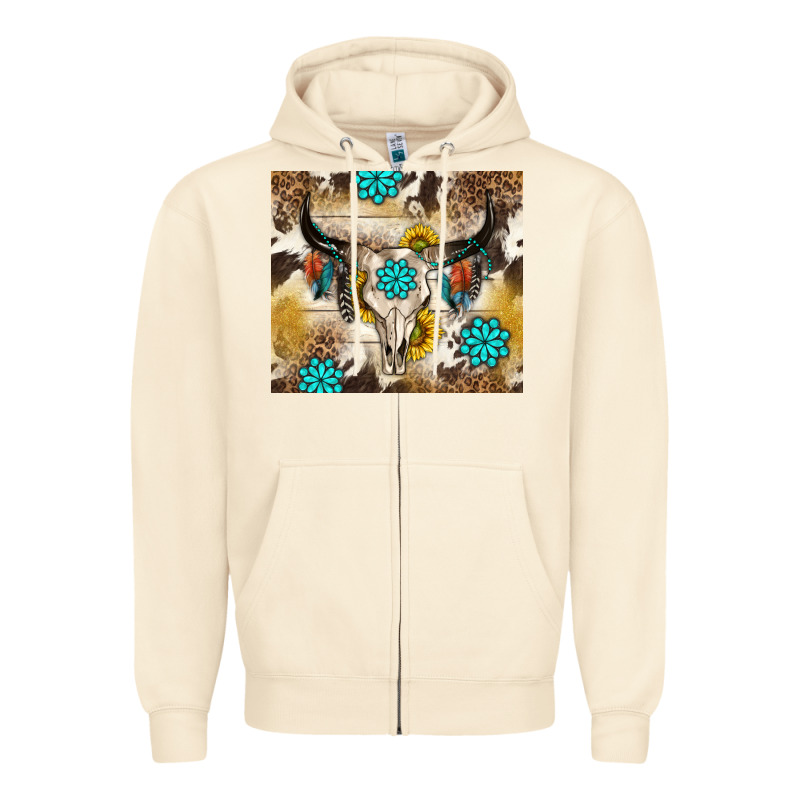 Cowhide Leopard Bull Skull Gemstone Zipper Hoodie by NancyCooperArtShop | Teevron