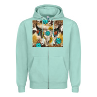 Seafoam cowhide leopard bull skull gemstone Zipper Hoodie - NancyCooperArtShop