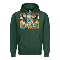 Sports Green cowhide leopard bull skull gemstone Zipper Hoodie - NancyCooperArtShop