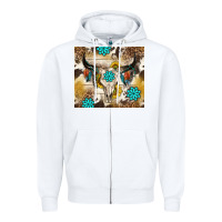 White cowhide leopard bull skull gemstone Zipper Hoodie - NancyCooperArtShop