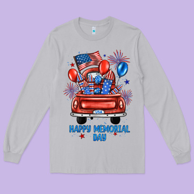 Happy Memorial Day Farm Truck Long Sleeve Tee Designed By Jahusdesignshop