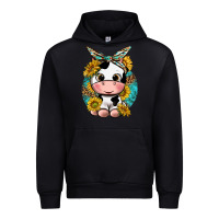 Black cute cow with sunflower and leopard Urban Hoodie - texasbilliewilder