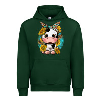 Forest Green cute cow with sunflower and leopard Urban Hoodie - texasbilliewilder