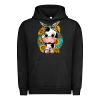 Pigment Black cute cow with sunflower and leopard Urban Hoodie - texasbilliewilder