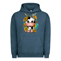 Pigment Midnight Navy cute cow with sunflower and leopard Urban Hoodie - texasbilliewilder