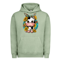 Pigment Oil Green cute cow with sunflower and leopard Urban Hoodie - texasbilliewilder