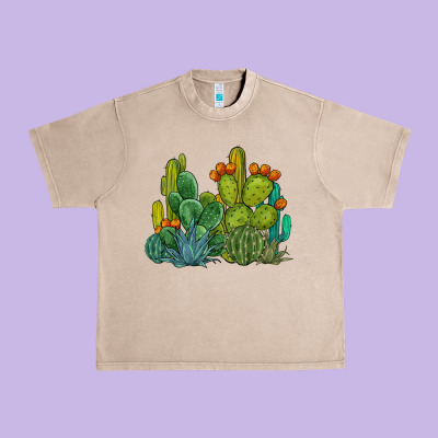 Watercolor Cactus Urban Heavy Tee Designed By Barkaloodesign