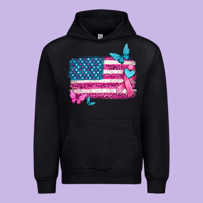 American Flag Breast Cancer With Ribbon Urban Hoodie Designed By Texasbilliewilder