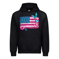 Black american flag breast cancer with ribbon Urban Hoodie - texasbilliewilder